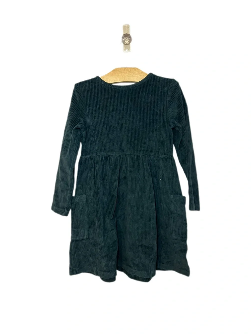 Hanna Andersson Girls 110 / 5 Long Sleeve Ribbed Velour Pocket Dress in Juniper